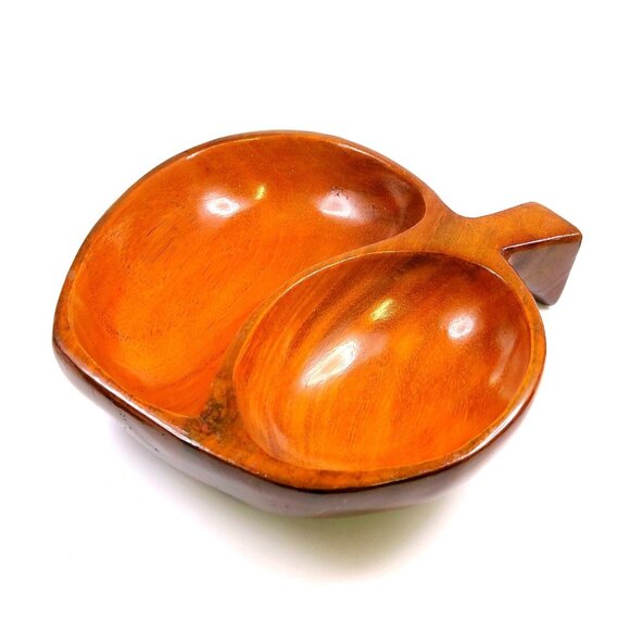 Monkey Pod Wood Divided Leaf Bowl Vintage Mid-Century Decor Made in Haiti - Picture 1 of 6